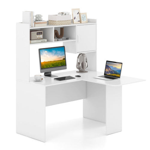 Load image into Gallery viewer, L-Shaped Desk Corner Computer Desk with Open Storage Hutch and Cabinet-White
