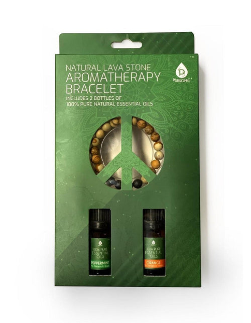 Load image into Gallery viewer, Lava stone Bracelet with Peppermint &amp; Sweet Orange essential oils by Pursonic
