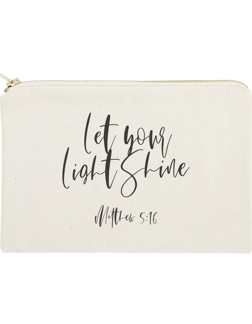 Load image into Gallery viewer, Let Your Light Shine, Matthew 5:16 Cotton Canvas Cosmetic Bag by The Cotton &amp; Canvas Co.
