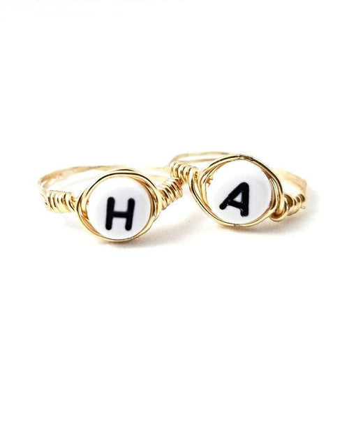 Load image into Gallery viewer, Letter Bead Wire Wrapped Initial Ring by Salt and Sparkle
