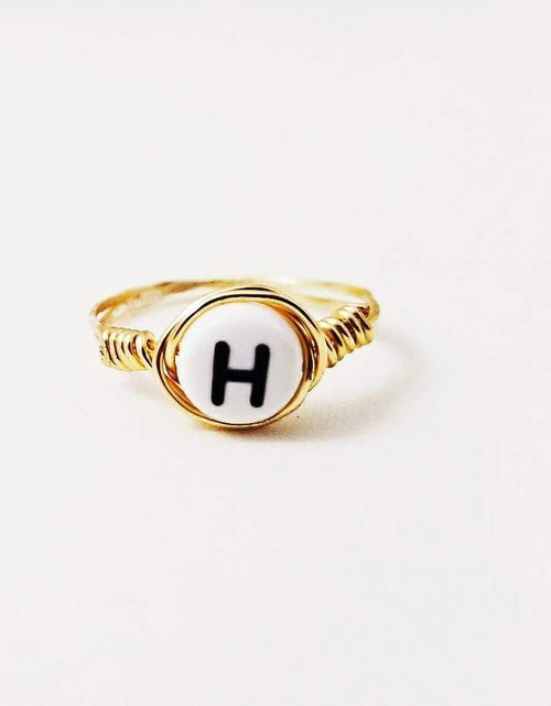 Load image into Gallery viewer, Letter Bead Wire Wrapped Initial Ring by Salt and Sparkle
