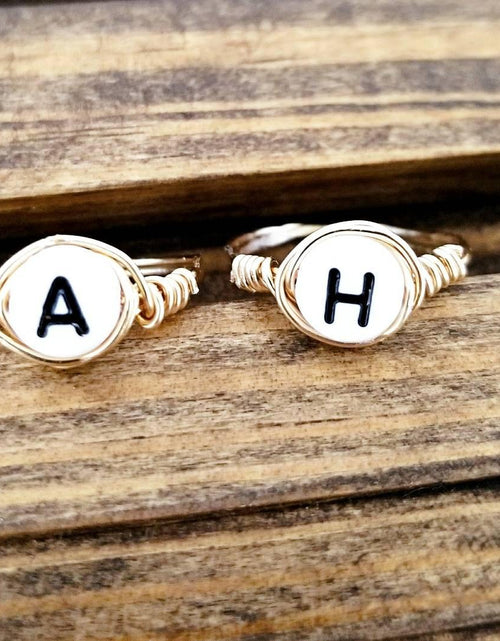 Load image into Gallery viewer, Letter Bead Wire Wrapped Initial Ring by Salt and Sparkle
