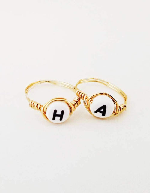 Load image into Gallery viewer, Letter Bead Wire Wrapped Initial Ring by Salt and Sparkle
