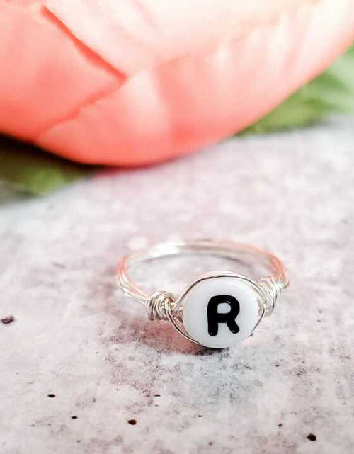 Load image into Gallery viewer, Letter Bead Wire Wrapped Initial Ring by Salt and Sparkle
