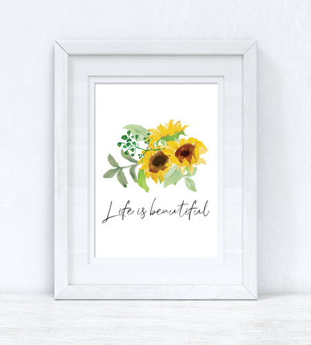 Life is beautiful Sunflower Spring Seasonal Wall Home Decor Print by WinsterCreations™ Official Store