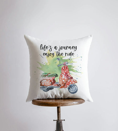 Life's a Journey | Pillow Cover | Travel Quote | Throw Pillow | Enjoy the Ride | Pillow | Inspirational Quote | Home Decor | Moped by UniikPillows