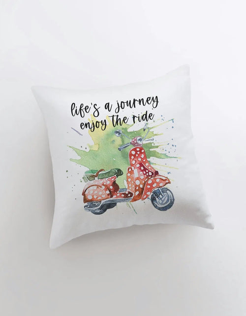 Load image into Gallery viewer, Life's a Journey | Pillow Cover | Travel Quote | Throw Pillow | Enjoy the Ride | Pillow | Inspirational Quote | Home Decor | Moped by UniikPillows
