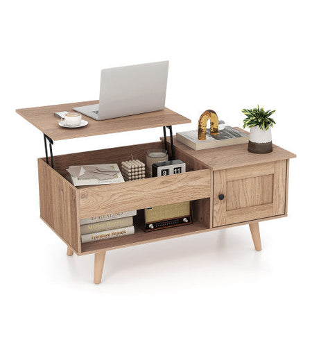 Lift Top Coffee Table with Storage and Hidden Compartment-Natural