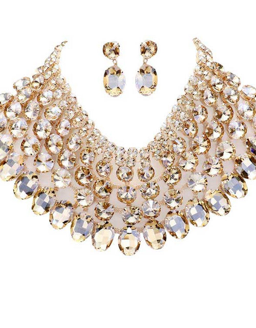 Load image into Gallery viewer, Crystal Glass Bib Statement Necklace Earring Set by Madeline Love
