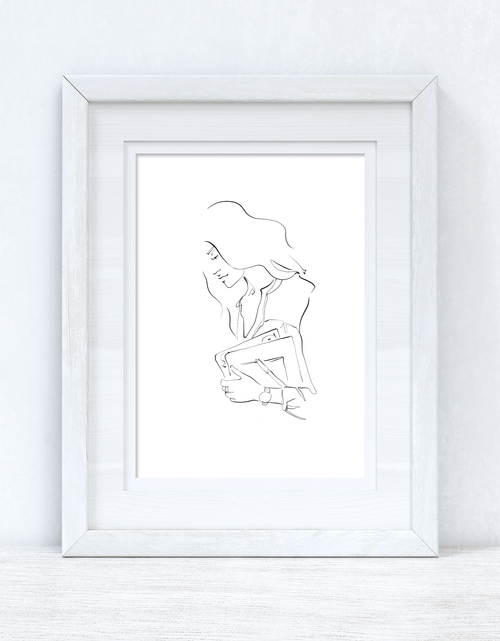 Load image into Gallery viewer, Line Work Woman Books Simple Home Bedroom Dressing Room Wall Decor Print by WinsterCreations™ Official Store
