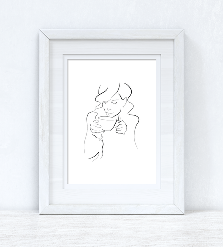 Line Work Woman Cuppa Simple Home Bedroom Dressing Room Wall Decor Print by WinsterCreations™ Official Store