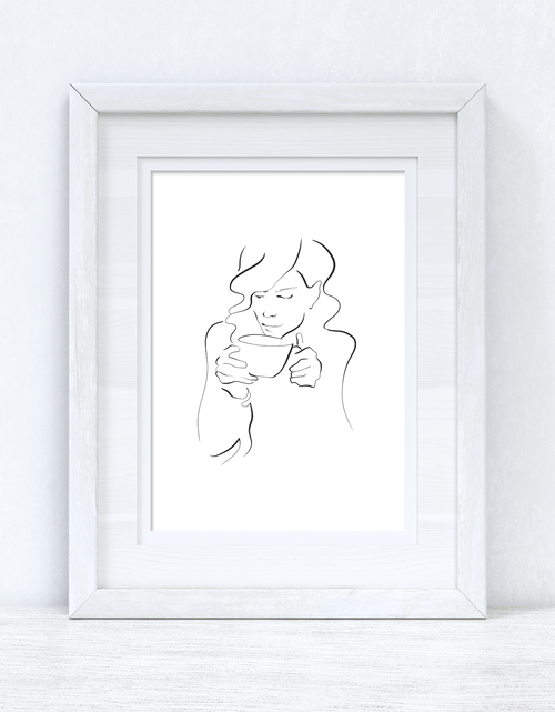 Load image into Gallery viewer, Line Work Woman Cuppa Simple Home Bedroom Dressing Room Wall Decor Print by WinsterCreations™ Official Store
