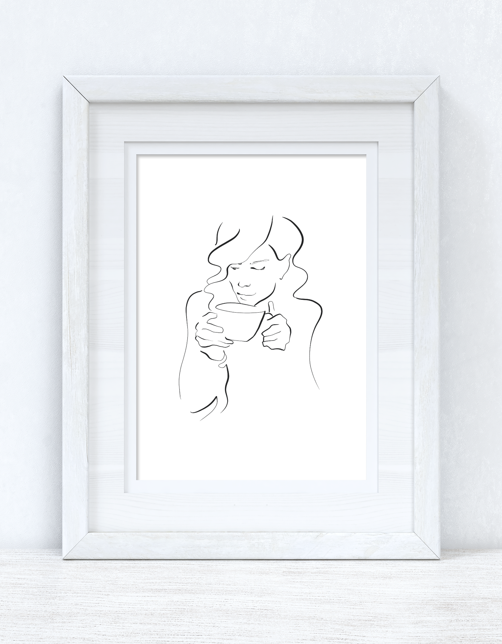 Line Work Woman Cuppa Simple Home Bedroom Dressing Room Wall Decor Print by WinsterCreations™ Official Store
