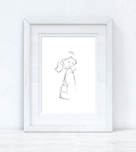 Line Work Woman Happy Simple Home Bedroom Dressing Room Wall Decor Print by WinsterCreations™ Official Store