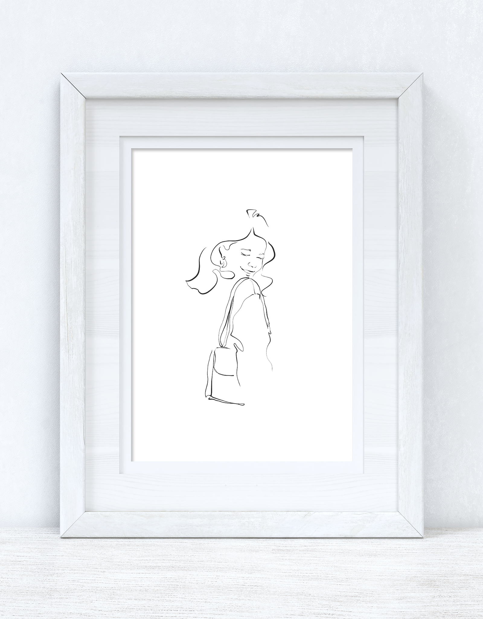 Line Work Woman Happy Simple Home Bedroom Dressing Room Wall Decor Print by WinsterCreations™ Official Store