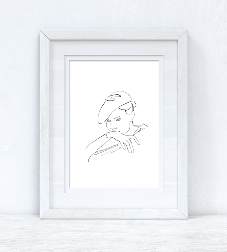 Line Work Woman In Hat Simple Home Bedroom Dressing Room Wall Decor Print by WinsterCreations™ Official Store