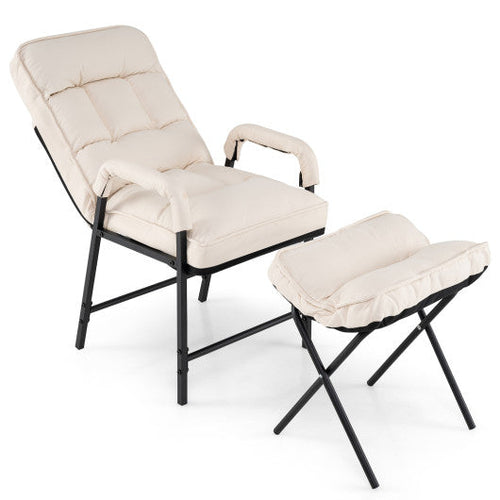Load image into Gallery viewer, Linen Fabric Modern Accent Chair with Ottoman and Adjustable Backrest-Beige
