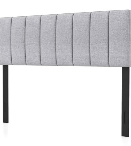 Linen Upholstered Headboard with Solid Wood Legs and Adjustable Width-Gray