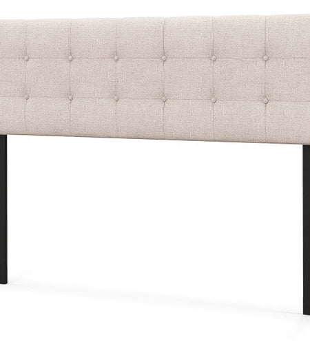 Linen Upholstered Headboard with Solid Rubber Wood Legs-Beige