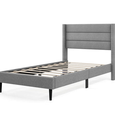 Linen Upholstered Platform Twin/Queen Bed Frame with Wingback Headboard-Twin Size