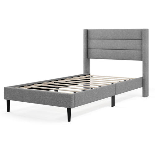 Load image into Gallery viewer, Linen Upholstered Platform Twin/Queen Bed Frame with Wingback Headboard-Twin Size
