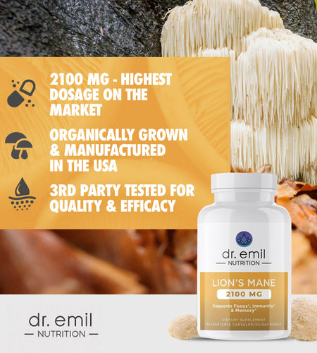 Lions Mane Mushroom Capsules by Dr Emil Nutrition