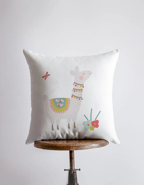 Load image into Gallery viewer, Llama with Flowers | Alpaca Pillow | Good Vibes Only | Cactus Pillow | Positive Vibes |South West | Lumbar Pillow | Llama Pillow Case by UniikPillows
