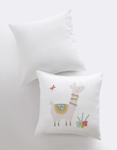 Load image into Gallery viewer, Llama with Flowers | Alpaca Pillow | Good Vibes Only | Cactus Pillow | Positive Vibes |South West | Lumbar Pillow | Llama Pillow Case by UniikPillows
