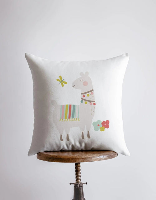 Load image into Gallery viewer, Llama with Flowers | Alpaca Pillow | Good Vibes Only | Cactus Pillow | Positive Vibes |South West | Lumbar Pillow | Llama Pillow Case by UniikPillows
