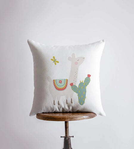 Llama with Green Cactus | Alpaca Pillow | Good Vibes Only | Cactus Pillow | Positive Vibes |South West | Lumbar Pillow | Llama Pillow Case by UniikPillows