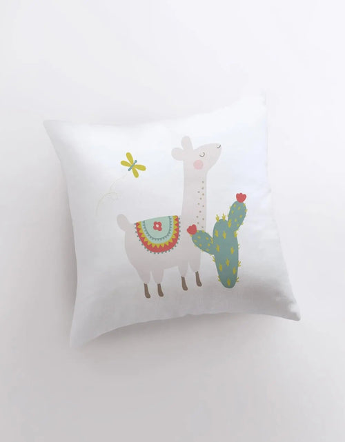 Load image into Gallery viewer, Llama with Green Cactus | Alpaca Pillow | Good Vibes Only | Cactus Pillow | Positive Vibes |South West | Lumbar Pillow | Llama Pillow Case by UniikPillows
