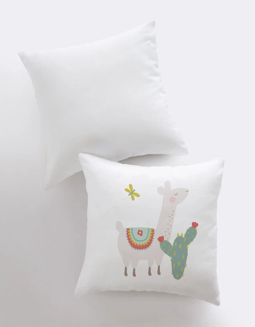 Load image into Gallery viewer, Llama with Green Cactus | Alpaca Pillow | Good Vibes Only | Cactus Pillow | Positive Vibes |South West | Lumbar Pillow | Llama Pillow Case by UniikPillows
