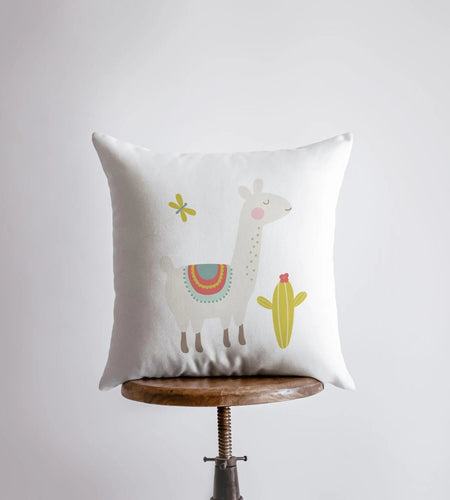 Llama with Lime Green Cactus | Alpaca Pillow | Good Vibes Only | Cactus Pillow | Positive Vibes | South West | Pillow | Llama Pillow Case by UniikPillows