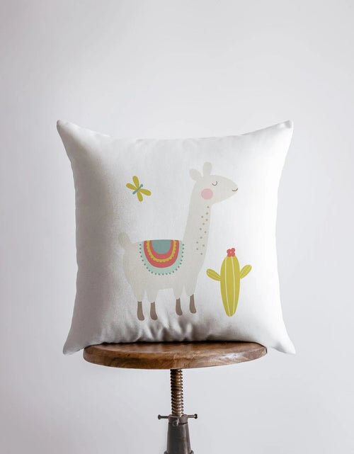 Load image into Gallery viewer, Llama with Lime Green Cactus | Alpaca Pillow | Good Vibes Only | Cactus Pillow | Positive Vibes | South West | Pillow | Llama Pillow Case by UniikPillows
