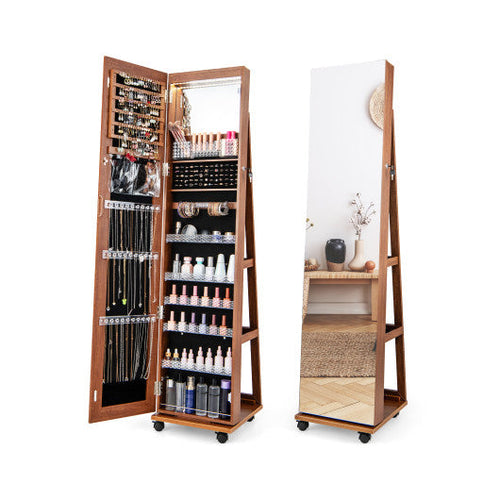 Load image into Gallery viewer, 64 Inches Lockable Jewelry Cabinet Armoire with Built-in Makeup Mirror-Brown
