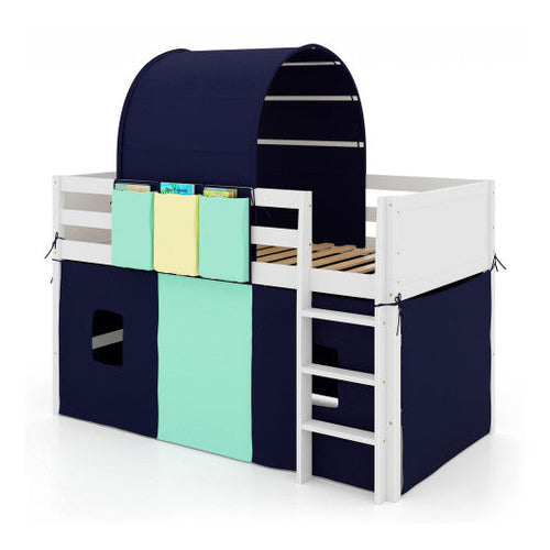 Load image into Gallery viewer, Twin Size Loft Bed Playhouse Bed Frame with Tower Tent and 3 Storage Pockets-Navy
