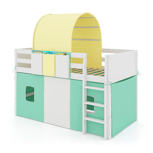 Load image into Gallery viewer, Twin Size Loft Bed Playhouse Bed Frame with Tower Tent and 3 Storage Pockets-Turquoise
