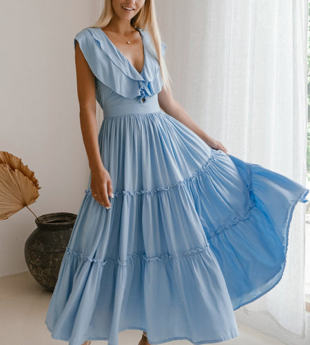 Looking Back Ruffle Midi Dress by ELF