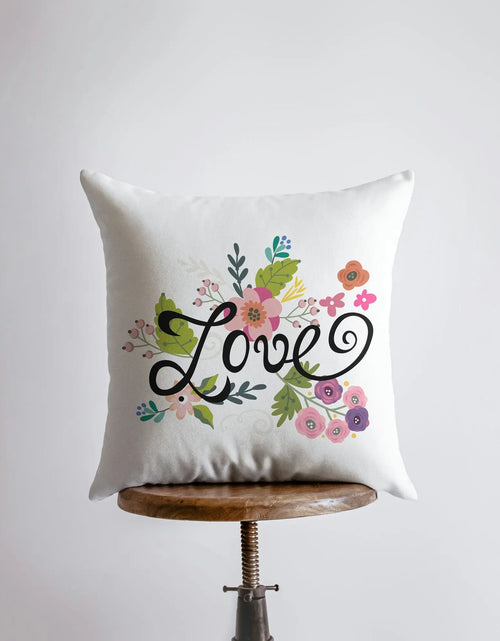 Load image into Gallery viewer, Love Floral Green Polkadot Pillow Cover | Throw Pillow | Home Decor | Rustic Farm | Valentines Decor | I Love You Gift | Valentine Day Decor by UniikPillows
