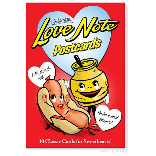Load image into Gallery viewer, Love Note Postcards Book | 30 Postcards with Horrible Puns and Retro Valentine's-Style Art by The Bullish Store
