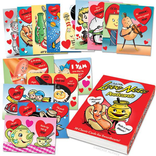 Load image into Gallery viewer, Love Note Postcards Book | 30 Postcards with Horrible Puns and Retro Valentine's-Style Art by The Bullish Store
