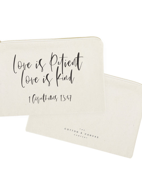 Load image into Gallery viewer, Love is Patient Love is Kind Cotton Canvas Cosmetic Bag by The Cotton &amp; Canvas Co.

