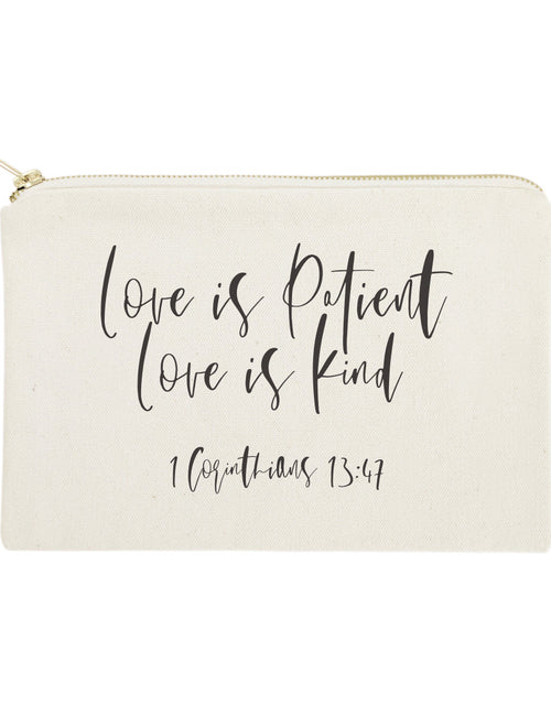 Load image into Gallery viewer, Love is Patient Love is Kind Cotton Canvas Cosmetic Bag by The Cotton &amp; Canvas Co.
