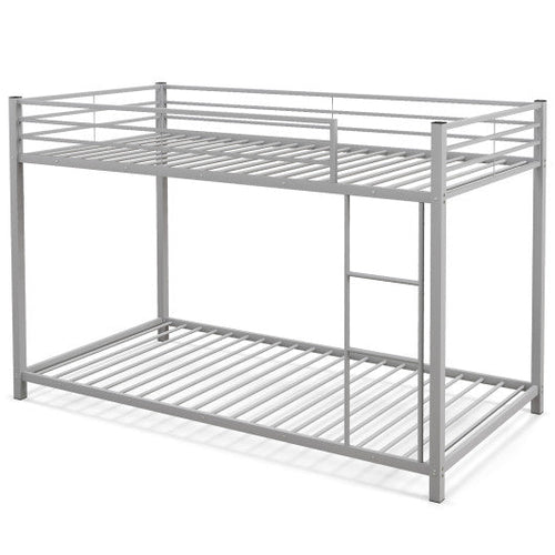 Load image into Gallery viewer, Low Profile Twin Over Twin Metal Bunk Bed with Full-length Guardrails-Silver
