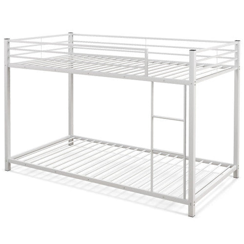 Load image into Gallery viewer, Low Profile Twin Over Twin Metal Bunk Bed with Full-length Guardrails-White
