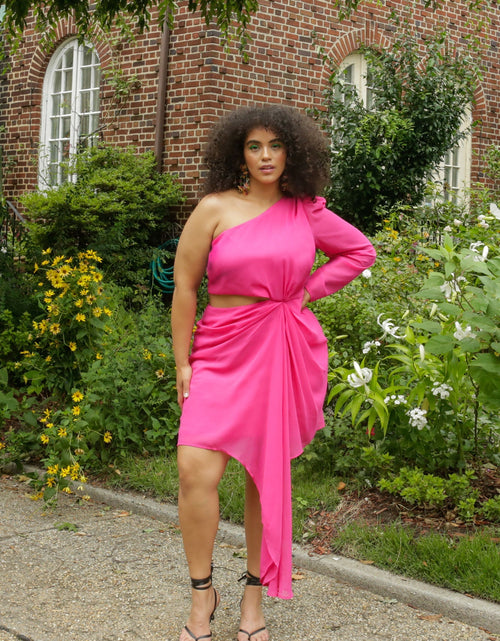 Load image into Gallery viewer, Beetroot Purple One Shoulder Kat Dress by LUVMEMORE
