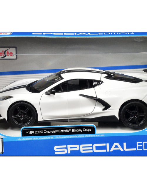 Load image into Gallery viewer, 2020 Chevrolet Corvette Stingray Coupe White with Black Stripes "Special Edition" Series 1/24 Diecast Model Car by Maisto
