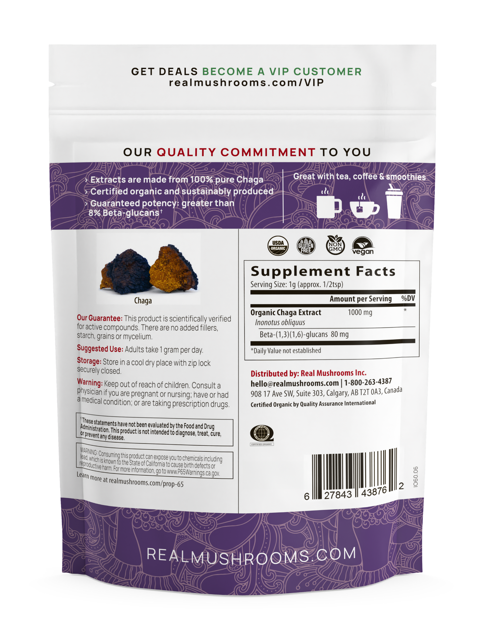 Organic Chaga Extract Powder by Real Mushrooms