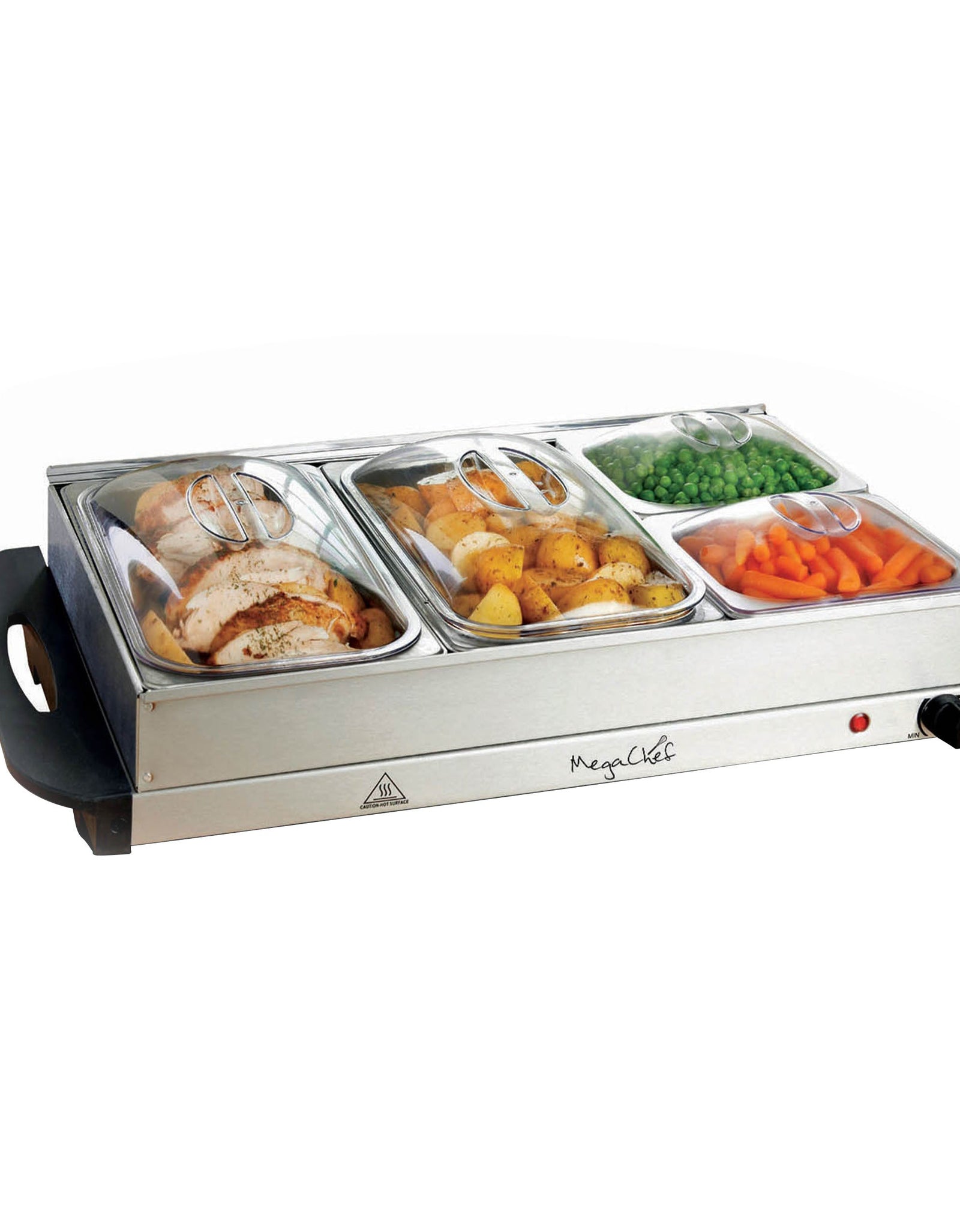MegaChef Buffet Server & Food Warmer With 4 Removable Sectional Trays , Heated Warming Tray and Removable Tray Frame
