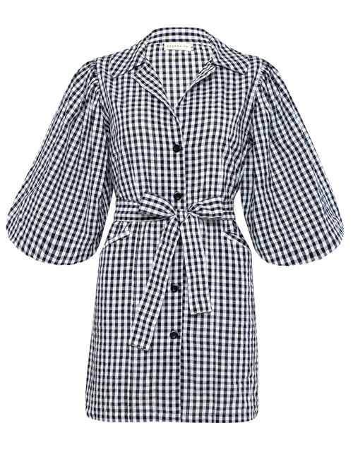 Load image into Gallery viewer, MEGHAN Mini Gingham Dress, in Black by BrunnaCo
